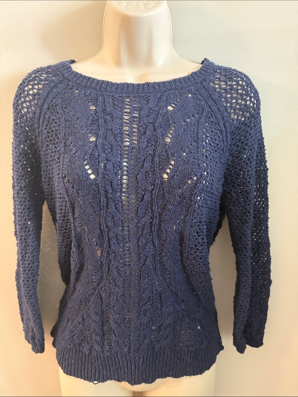Navy Open-Knit Cable Sweater - Women